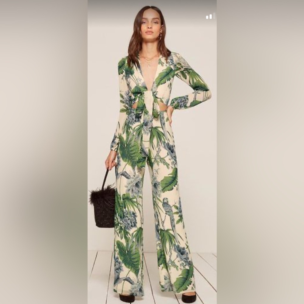 Reformation Green Floral Jumpsuit
